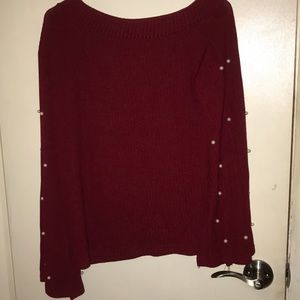 Beautiful Red Sweater with pearls on slit sleeves